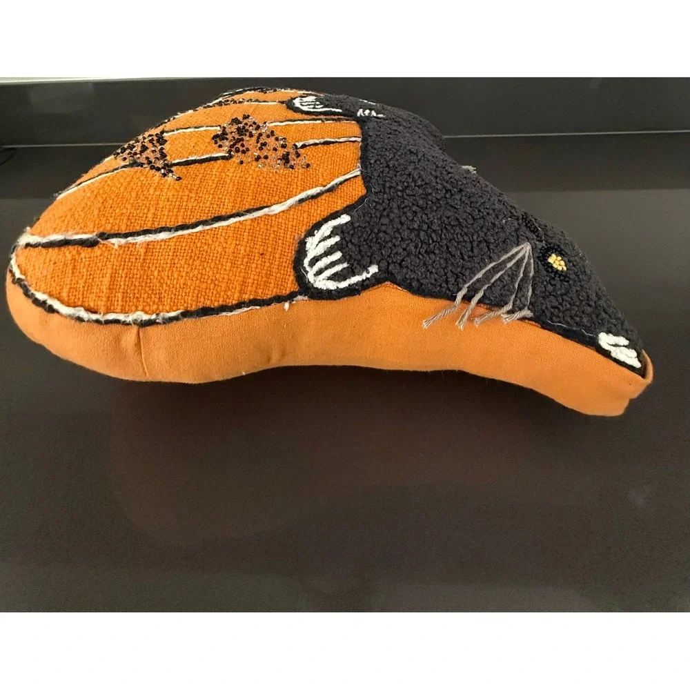 Peking Handcraft Halloween Black Cat on Pumpkin Throw Pillow Beaded Embroidered